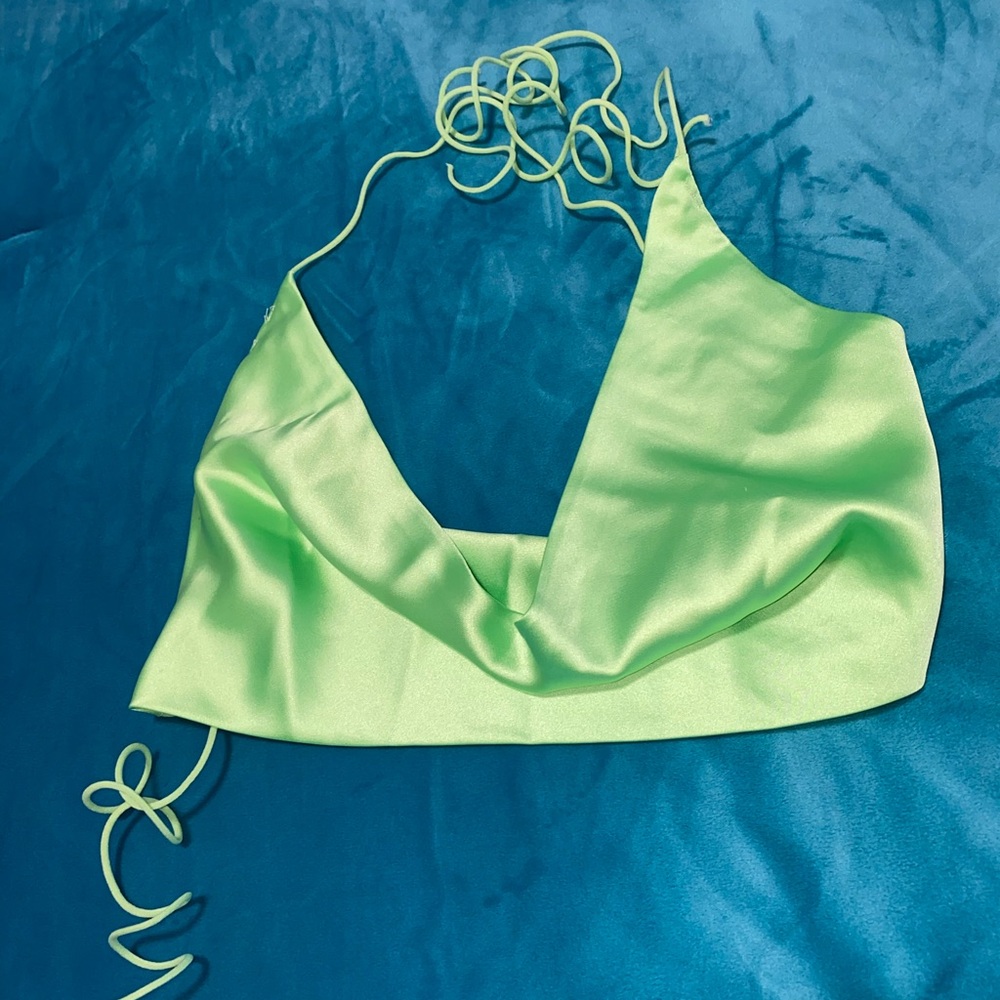 Lime Green Satin Crop Top
